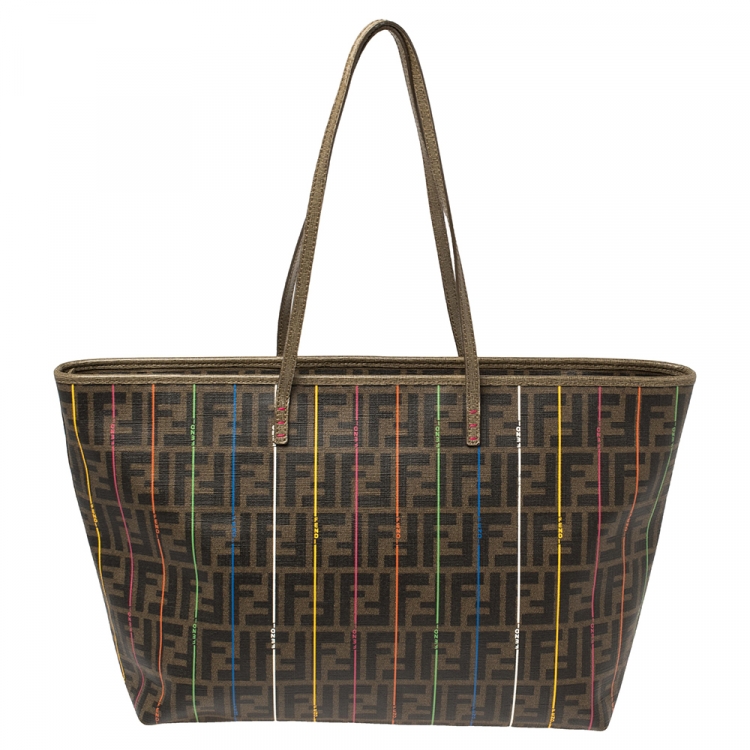 Pre Owned Fendi Tobacco Zucca Coated Canvas Spalmati Roll Shopper Tote