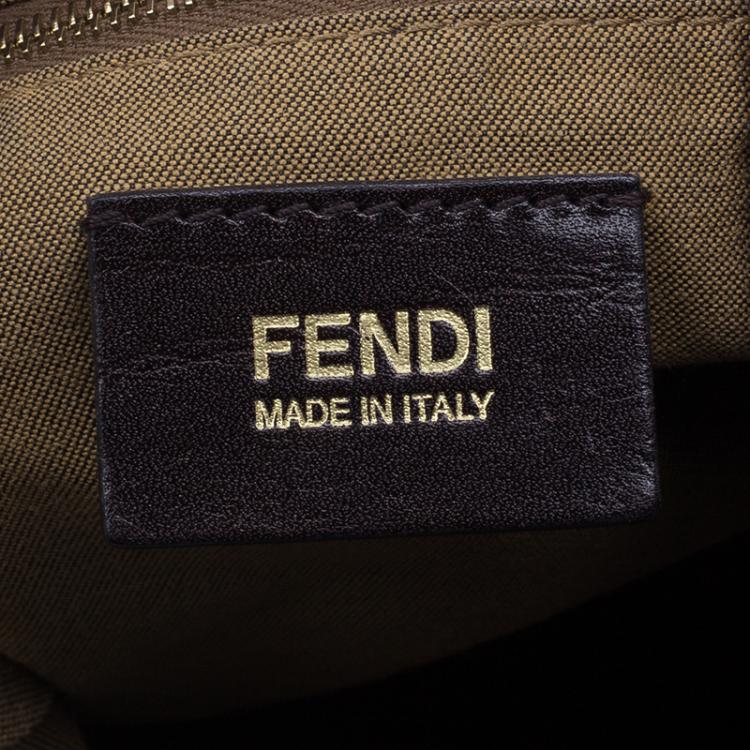 Pre Owned Fendi Brown Canvas Rose Print Zucca Chef Chain Hobo 
