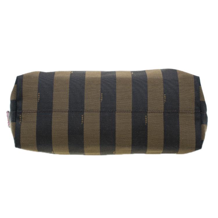 Pre Owned Fendi Tobacco Canvas Pequin Stripe Roll Tote