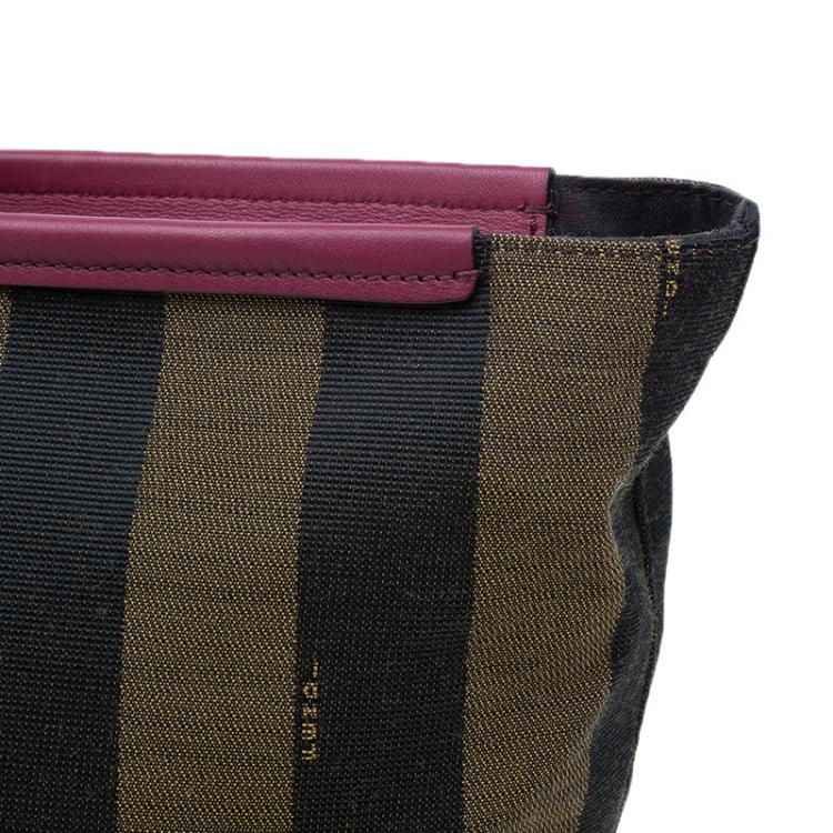 Pre Owned Fendi Tobacco Canvas Pequin Stripe Roll Tote