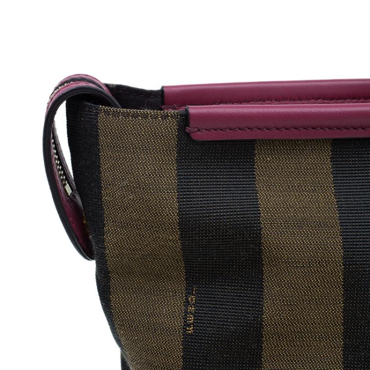 Pre Owned Fendi Tobacco Canvas Pequin Stripe Roll Tote