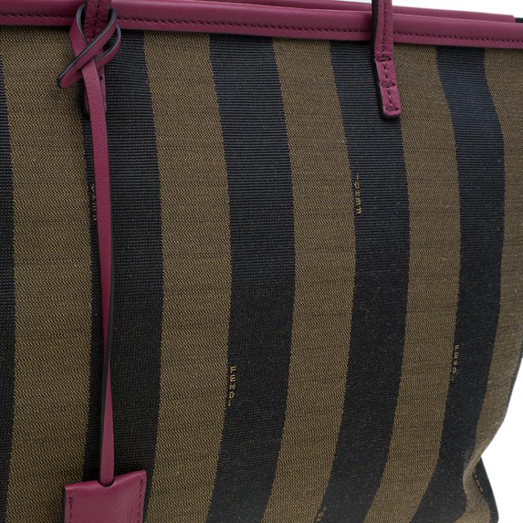 Pre Owned Fendi Tobacco Canvas Pequin Stripe Roll Tote