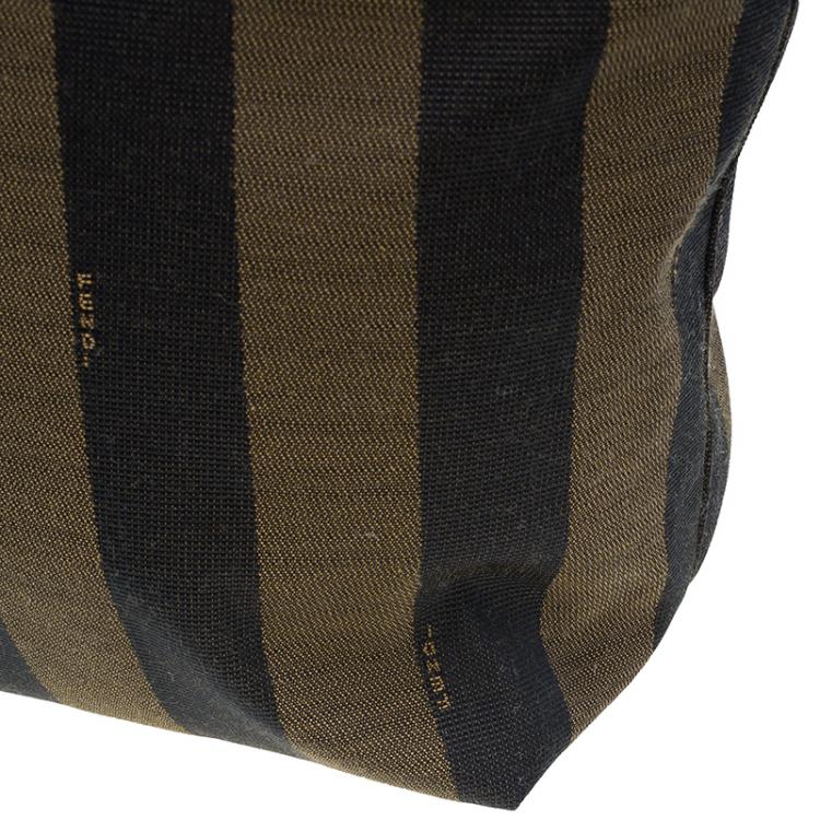 Pre Owned Fendi Tobacco Canvas Pequin Stripe Roll Tote