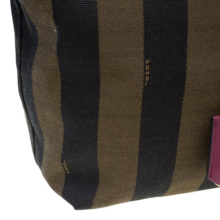 Pre Owned Fendi Tobacco Canvas Pequin Stripe Roll Tote