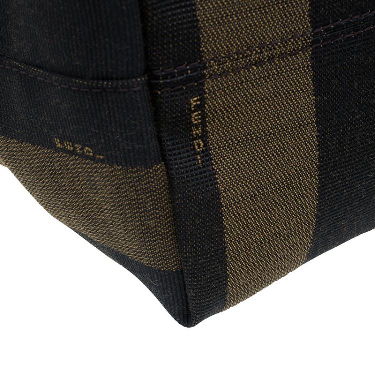 Pre Owned Fendi Tobacco Canvas Pequin Stripe Roll Tote