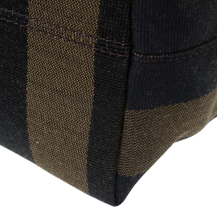 Pre Owned Fendi Tobacco Canvas Pequin Stripe Roll Tote