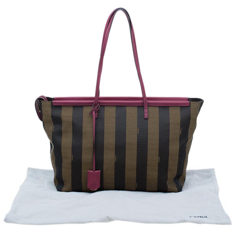 Pre Owned Fendi Tobacco Canvas Pequin Stripe Roll Tote