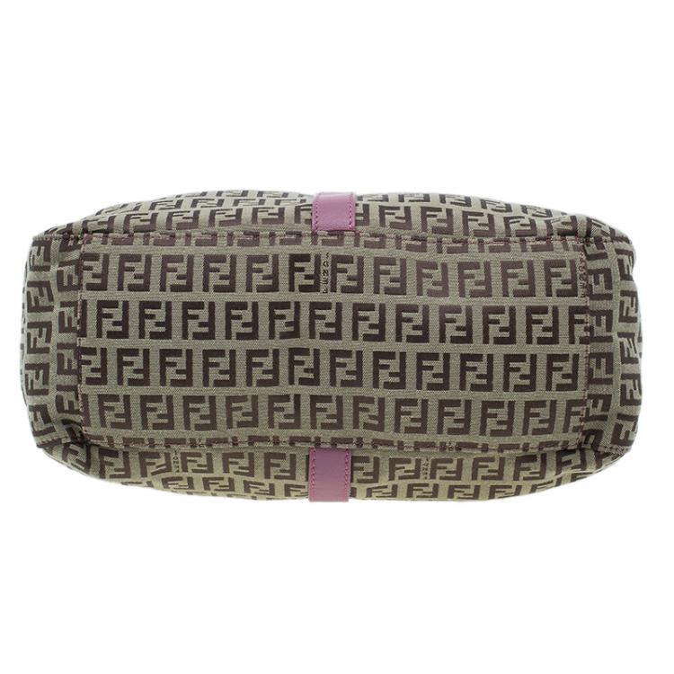 Pre Owned Fendi Brown Pink Zucchino Canvas Top Handle Crossbody Bag