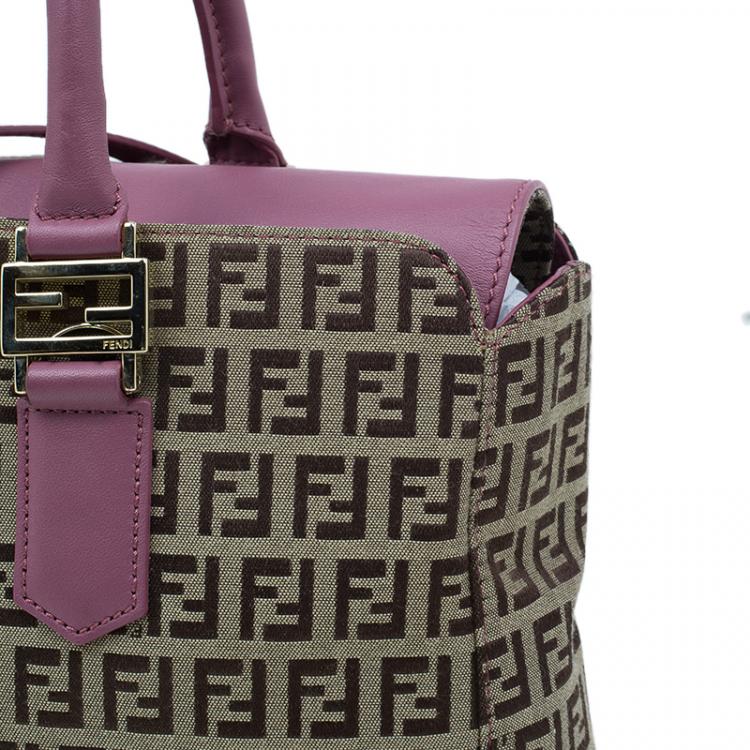 Pre Owned Fendi Brown Pink Zucchino Canvas Top Handle Crossbody Bag