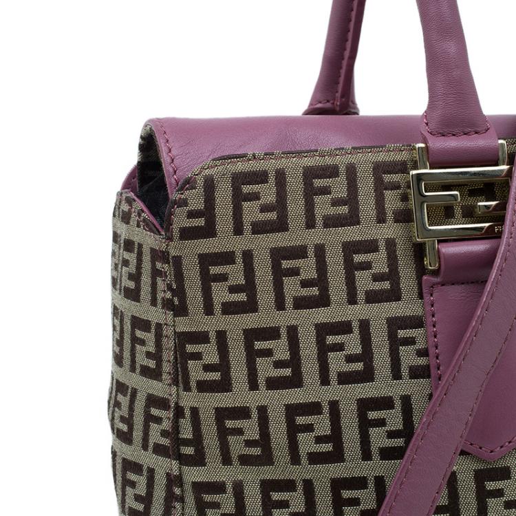 Pre Owned Fendi Brown Pink Zucchino Canvas Top Handle Crossbody Bag