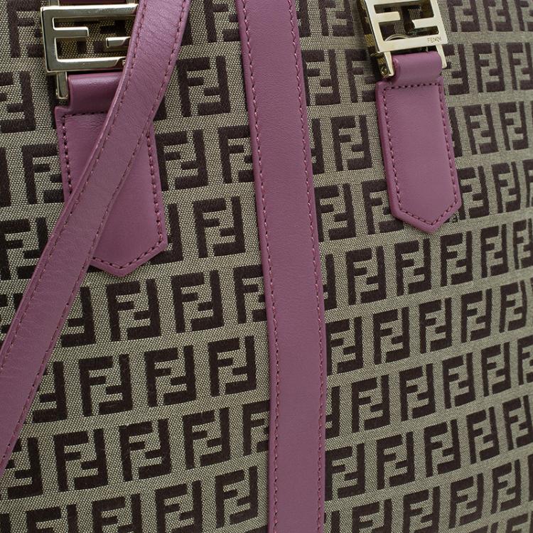 Pre Owned Fendi Brown Pink Zucchino Canvas Top Handle Crossbody Bag