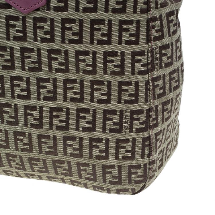 Pre Owned Fendi Brown Pink Zucchino Canvas Top Handle Crossbody Bag