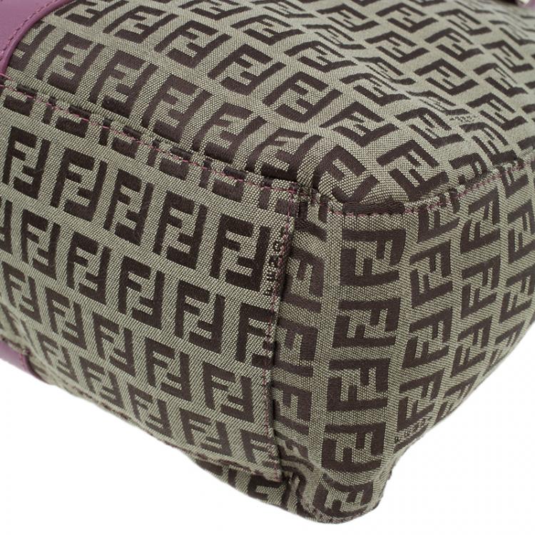 Pre Owned Fendi Brown Pink Zucchino Canvas Top Handle Crossbody Bag