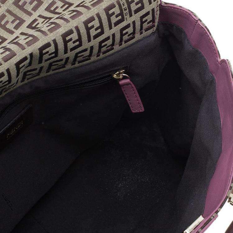 Pre Owned Fendi Brown Pink Zucchino Canvas Top Handle Crossbody Bag