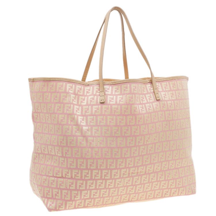Pre Owned Fendi Pink Gold Zucchino Roll Tote Bag