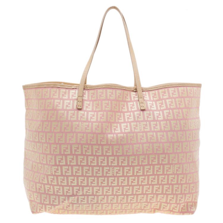 Pre Owned Fendi Pink Gold Zucchino Roll Tote Bag
