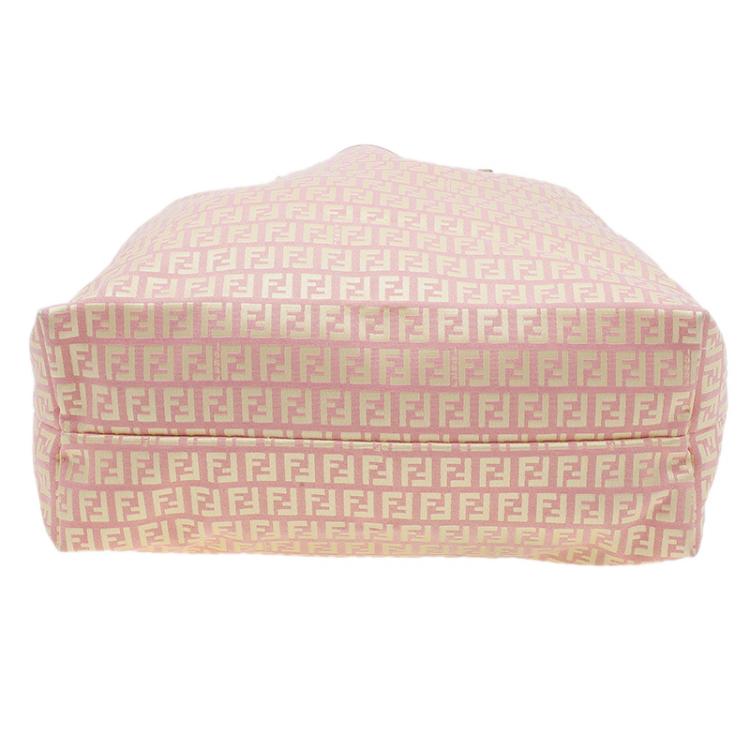 Pre Owned Fendi Pink Gold Zucchino Roll Tote Bag