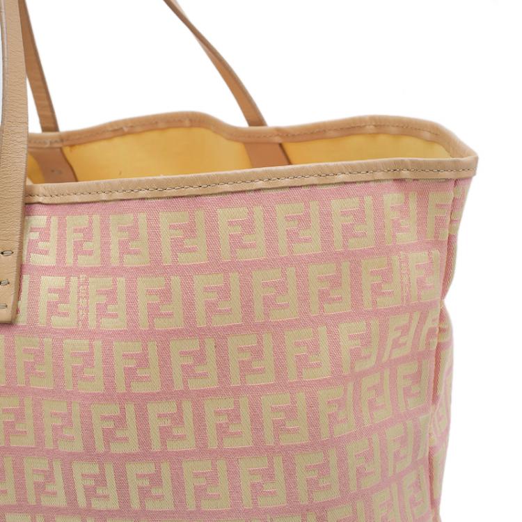 Pre Owned Fendi Pink Gold Zucchino Roll Tote Bag