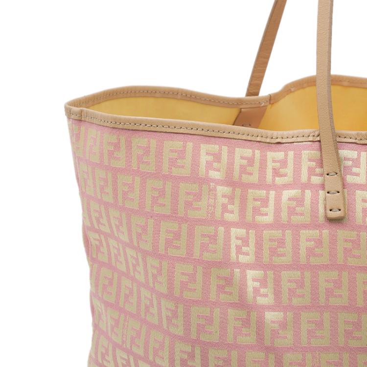 Pre Owned Fendi Pink Gold Zucchino Roll Tote Bag