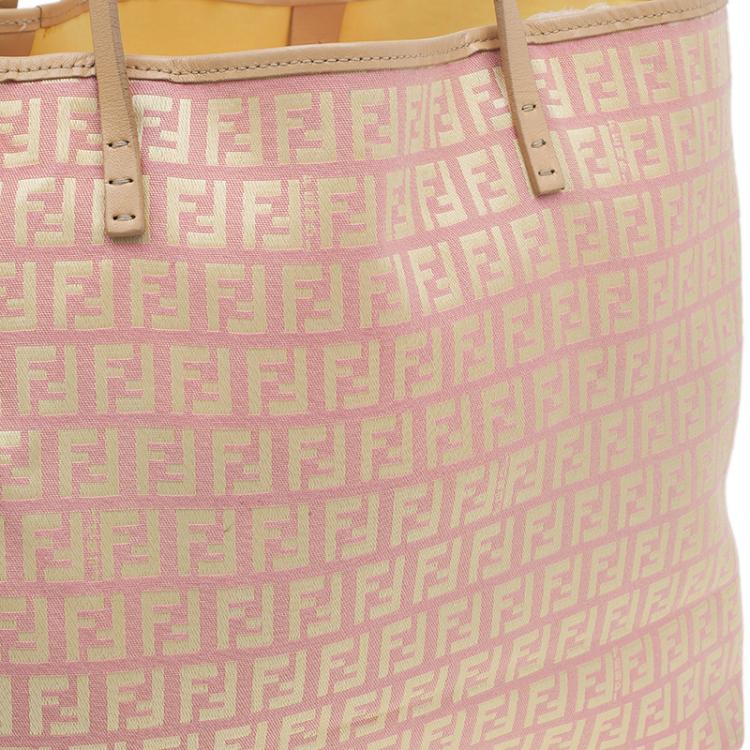 Pre Owned Fendi Pink Gold Zucchino Roll Tote Bag