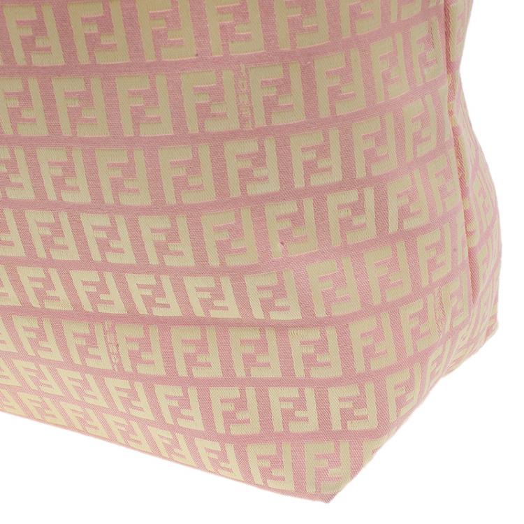 Pre Owned Fendi Pink Gold Zucchino Roll Tote Bag
