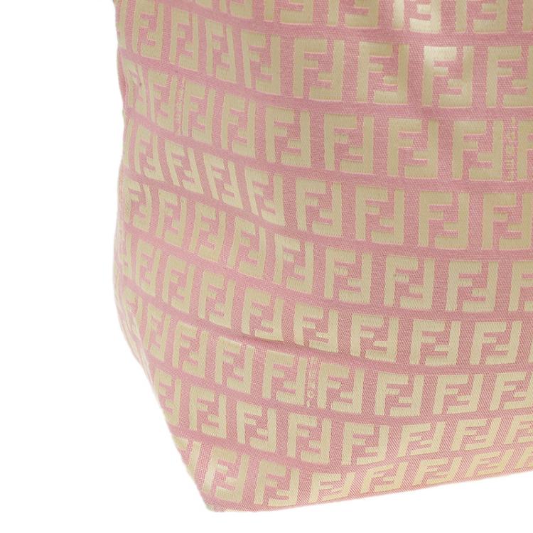 Pre Owned Fendi Pink Gold Zucchino Roll Tote Bag