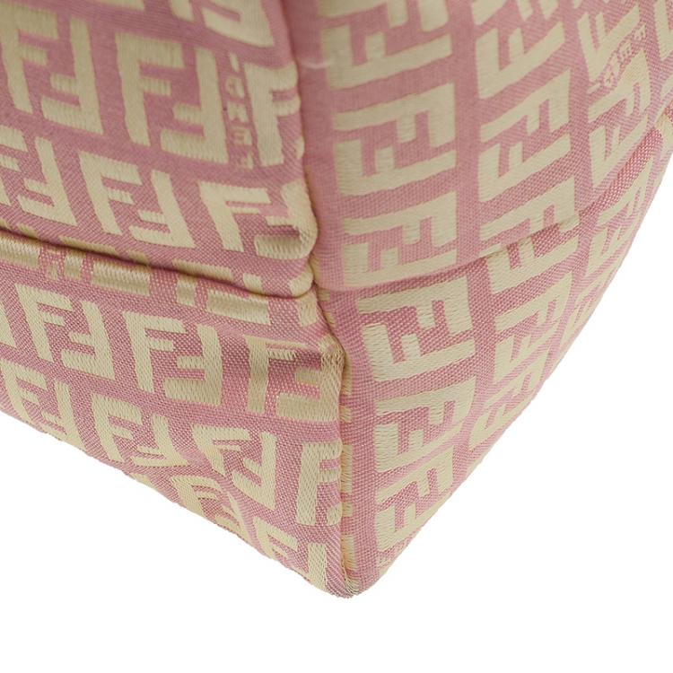 Pre Owned Fendi Pink Gold Zucchino Roll Tote Bag