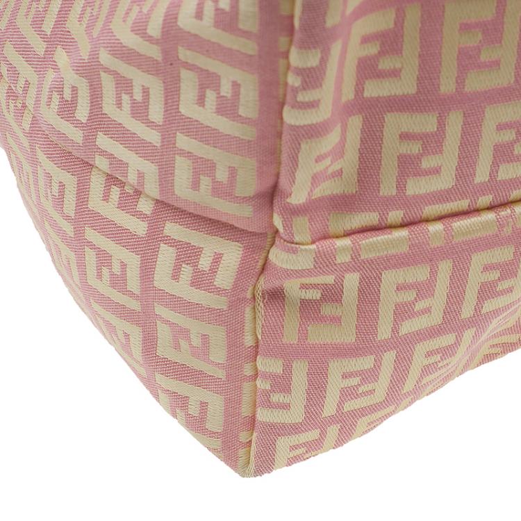 Pre Owned Fendi Pink Gold Zucchino Roll Tote Bag