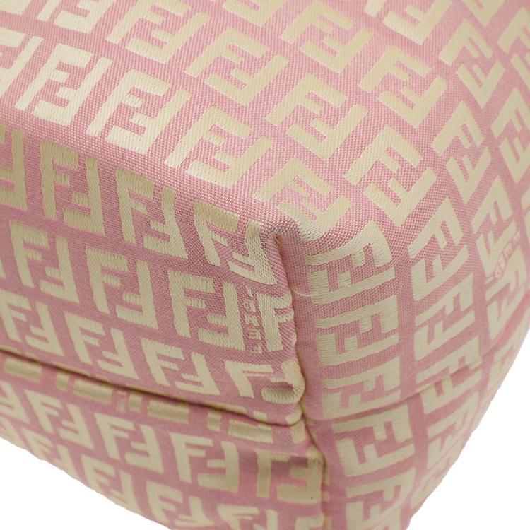 Pre Owned Fendi Pink Gold Zucchino Roll Tote Bag