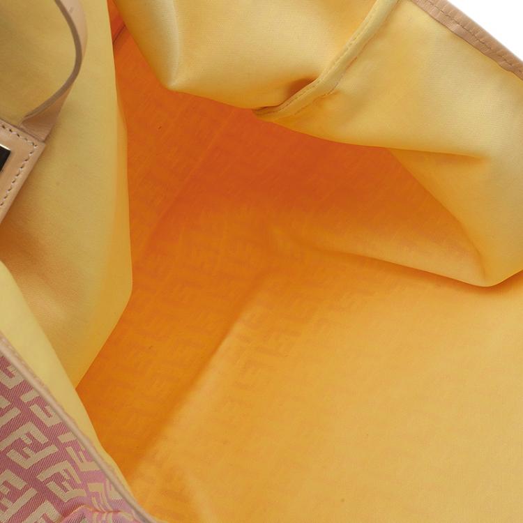 Pre Owned Fendi Pink Gold Zucchino Roll Tote Bag