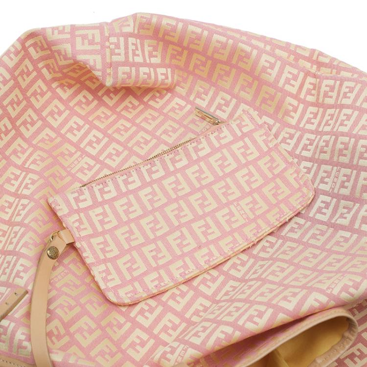 Pre Owned Fendi Pink Gold Zucchino Roll Tote Bag