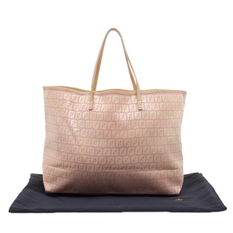Pre Owned Fendi Pink Gold Zucchino Roll Tote Bag