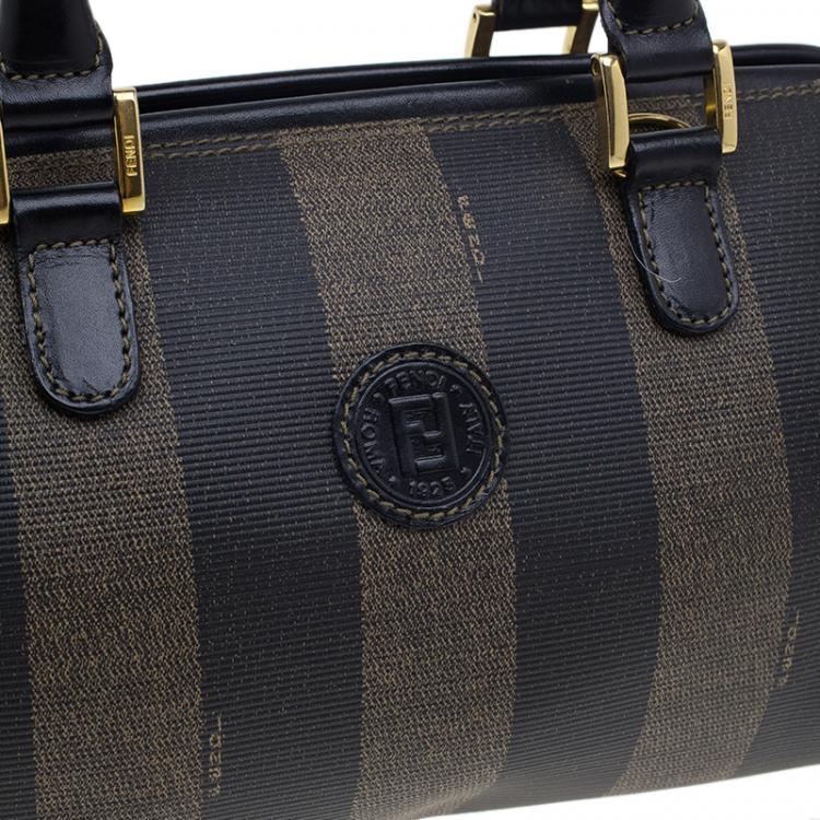 Pre Owned Fendi Black Pequin Tote Boston Bag