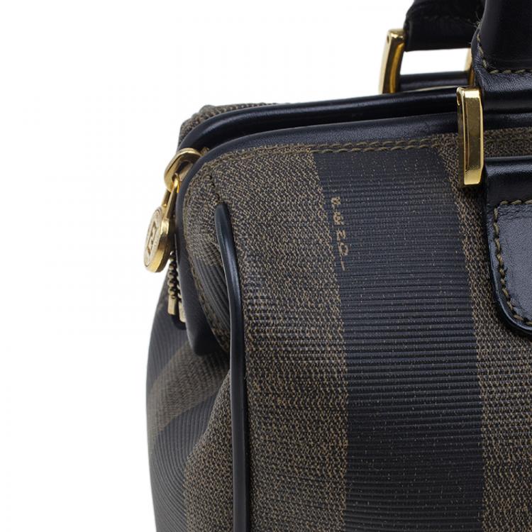 Pre Owned Fendi Black Pequin Tote Boston Bag