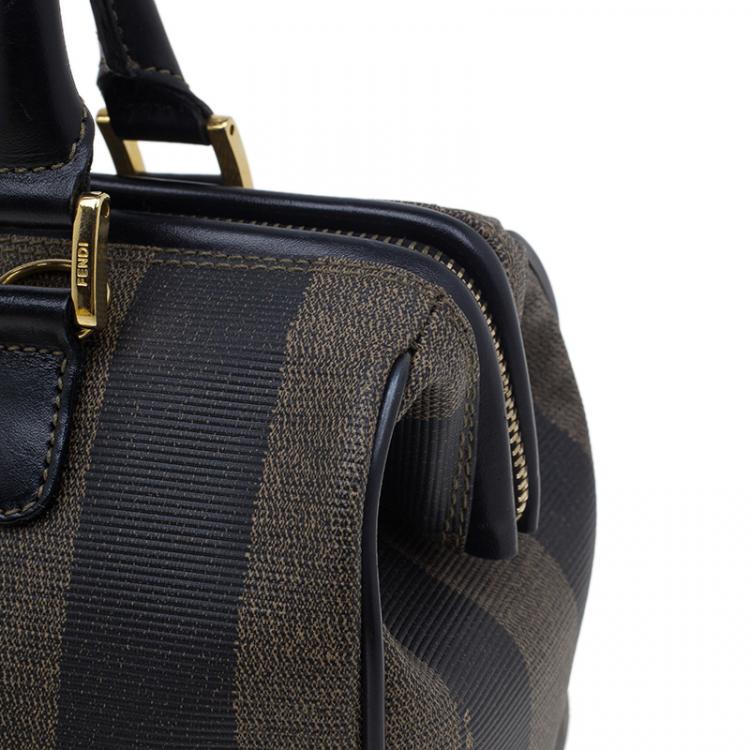 Pre Owned Fendi Black Pequin Tote Boston Bag