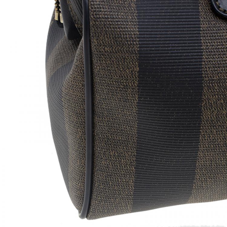 Pre Owned Fendi Black Pequin Tote Boston Bag