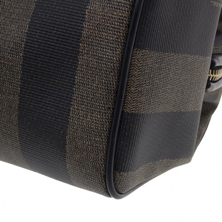 Pre Owned Fendi Black Pequin Tote Boston Bag