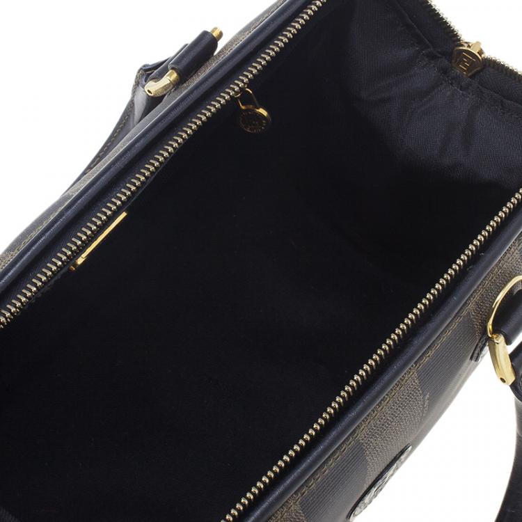 Pre Owned Fendi Black Pequin Tote Boston Bag