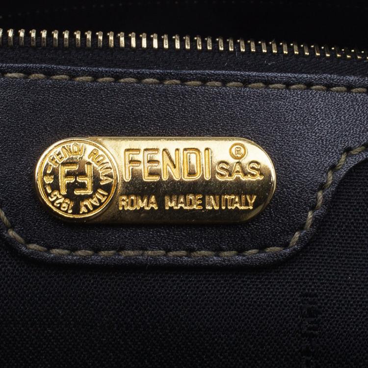 Pre Owned Fendi Black Pequin Tote Boston Bag