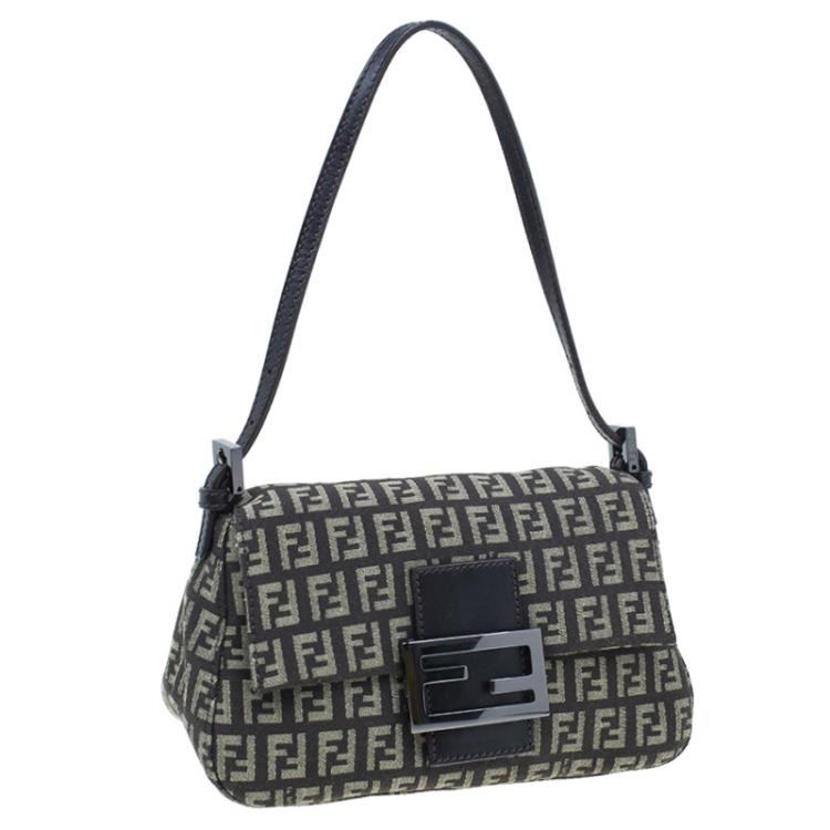 Pre Owned Fendi Brown Zucchino Baguette Mini Mama Bag