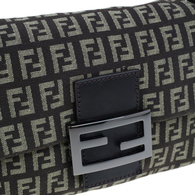 Pre Owned Fendi Brown Zucchino Baguette Mini Mama Bag