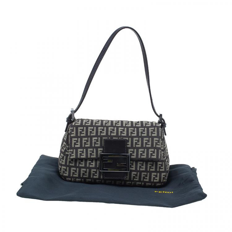 Pre Owned Fendi Brown Zucchino Baguette Mini Mama Bag