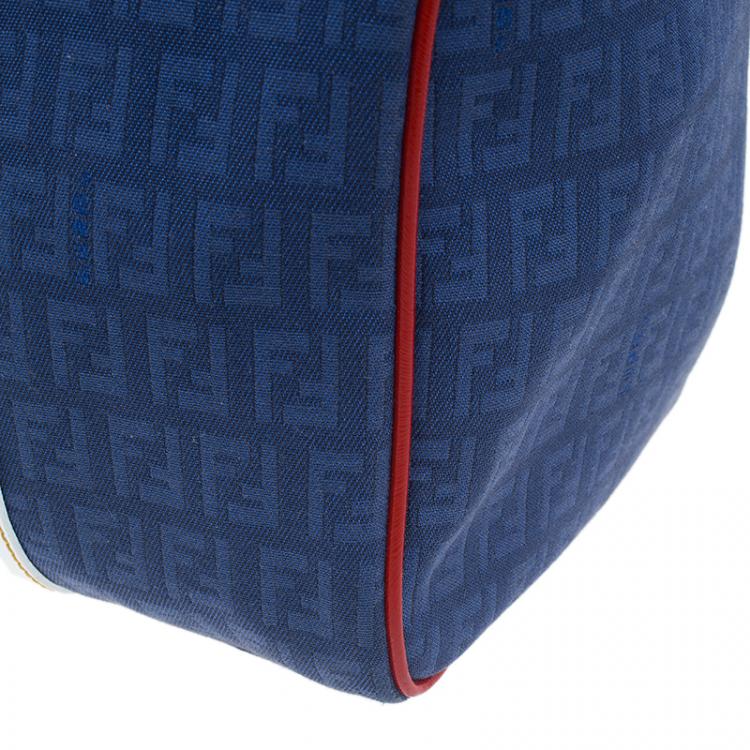 Pre Owned Fendi Blue Zucchino Canvas Forever Bauletto Boston Bag