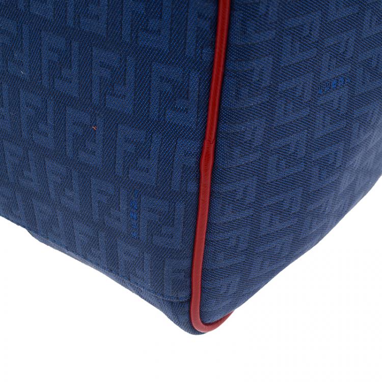Pre Owned Fendi Blue Zucchino Canvas Forever Bauletto Boston Bag