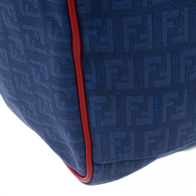 Pre Owned Fendi Blue Zucchino Canvas Forever Bauletto Boston Bag