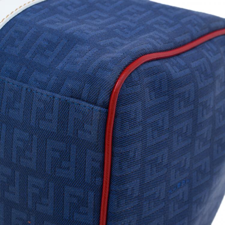 Pre Owned Fendi Blue Zucchino Canvas Forever Bauletto Boston Bag