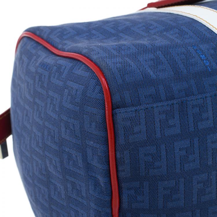 Pre Owned Fendi Blue Zucchino Canvas Forever Bauletto Boston Bag