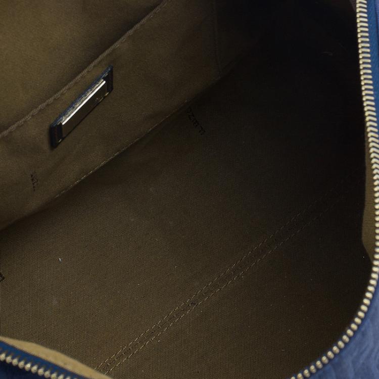 Pre Owned Fendi Blue Zucchino Canvas Forever Bauletto Boston Bag
