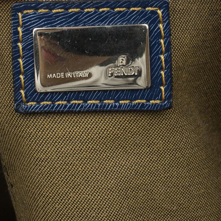 Pre Owned Fendi Blue Zucchino Canvas Forever Bauletto Boston Bag