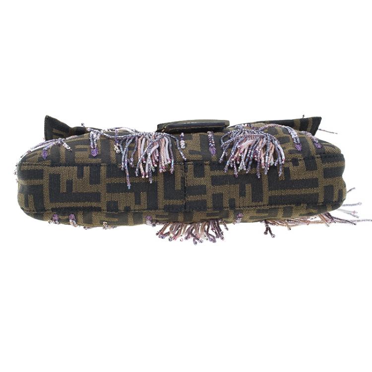 Pre Owned Fendi Zucca Python and Canvas Baguette Beads Shoulder Bag 
